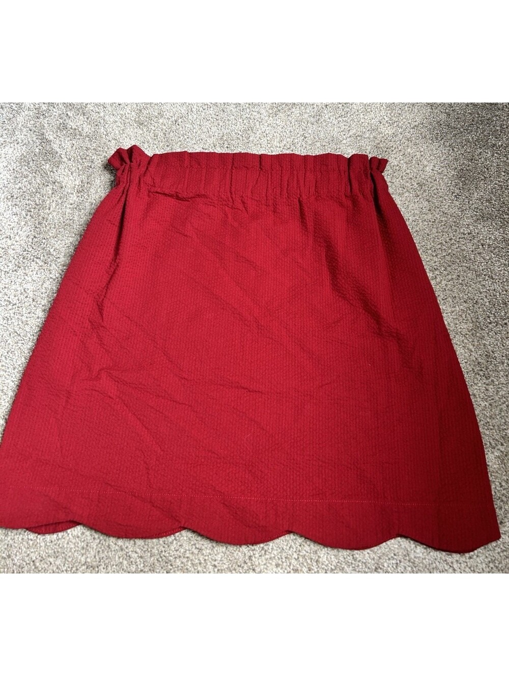Lauren James Small Red Seersucker Scalloped Skirt Cute Casual Summer Made in USA